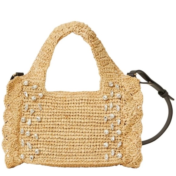 NWT BTB LOS ANGELES BARDO CRYSTAL MINI STRAW BAG $168 RETAIL - Picture 1 of 1